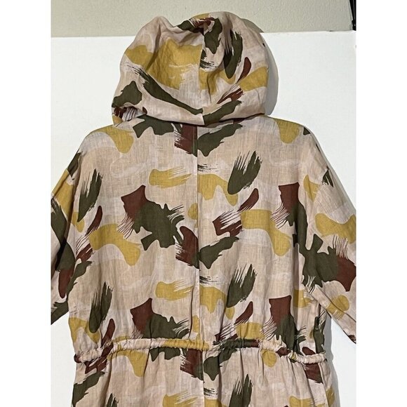 BACI 100% Linen Beige Printed Roll Tab Sleeve Boho Hooded Jacket - ITALY - Picture 3 of 9